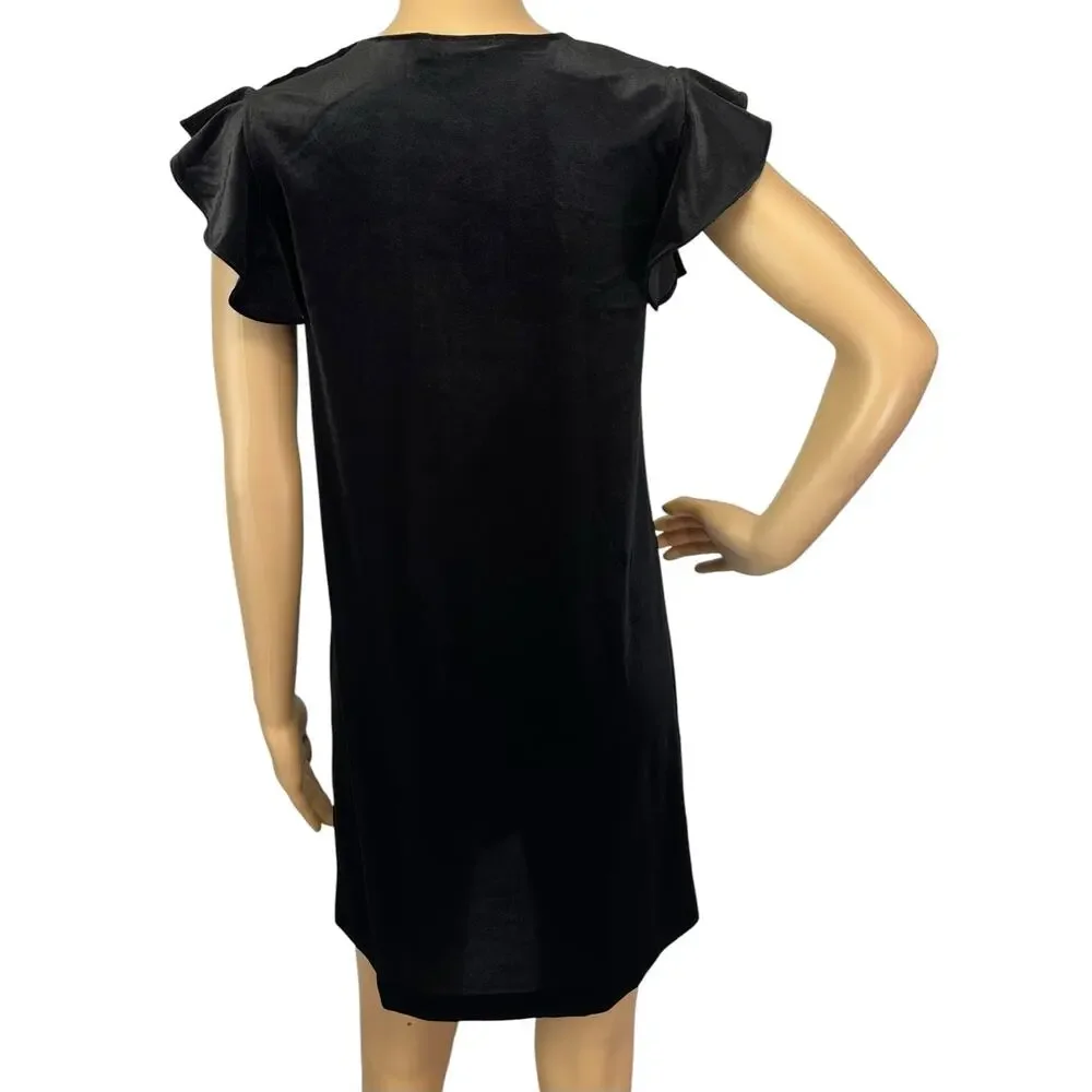 Jude Connally Flutter Sleeve Velvet Velour Dress Black Size XS